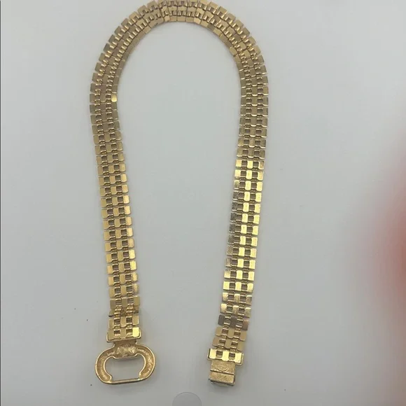 Vintage GIVENCHY Gold Tone Necklace With track link ruby Crystal - Picture 4 of 6